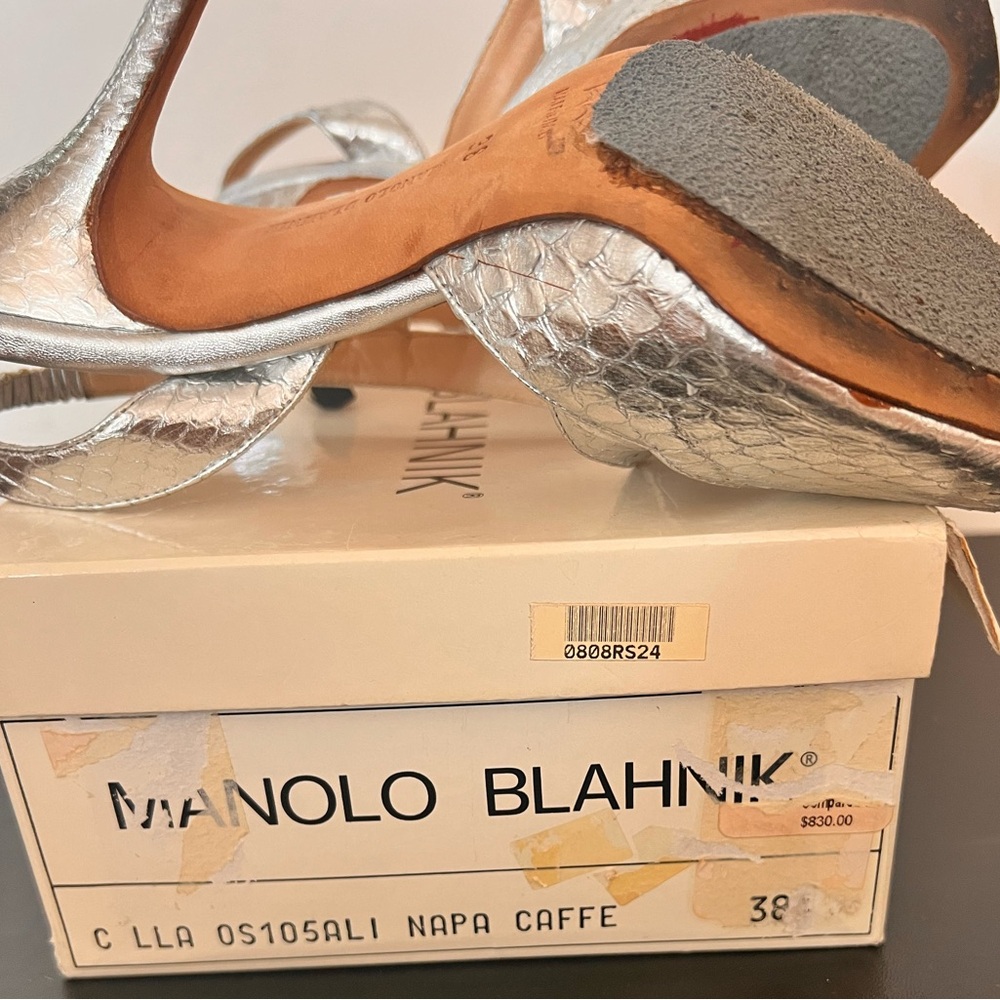 Manolo Blanhik Snake Skin Italy Size 38 Box Dust Bag Silver heel SHOES AUTHENTIC - Picture 4 of 9
